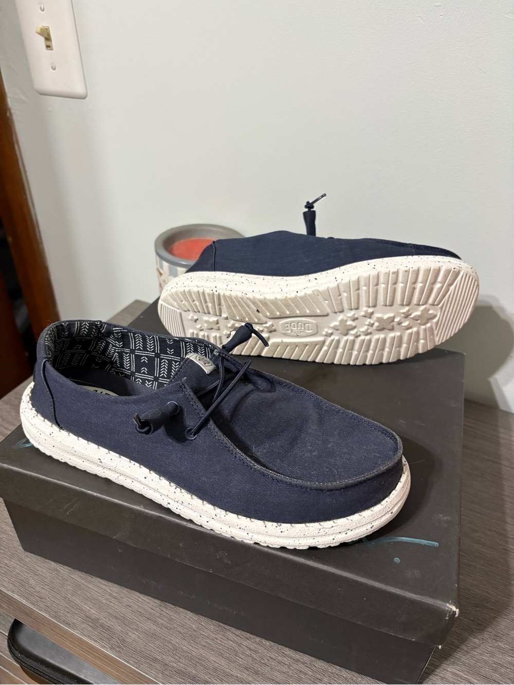 Women's Casual Navy Canvas Slip-On Shoes with White Sole